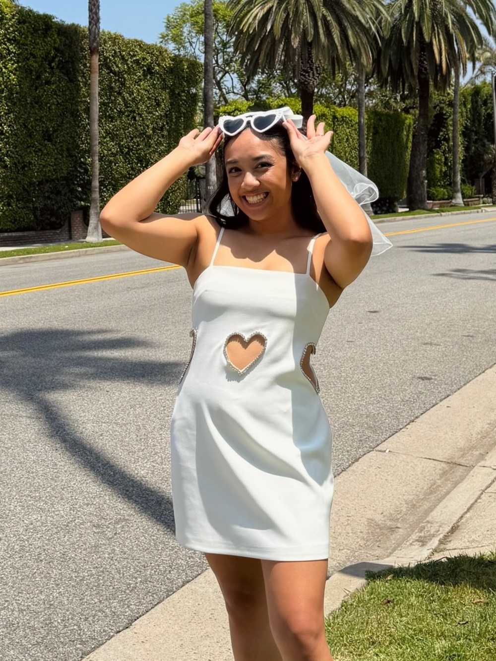 Nasty Gal Cream Dress with Rhinestone Accents